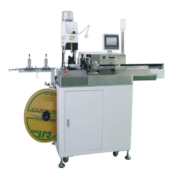 Automatic five wires processing machine with crimping on one end and tinning on the other